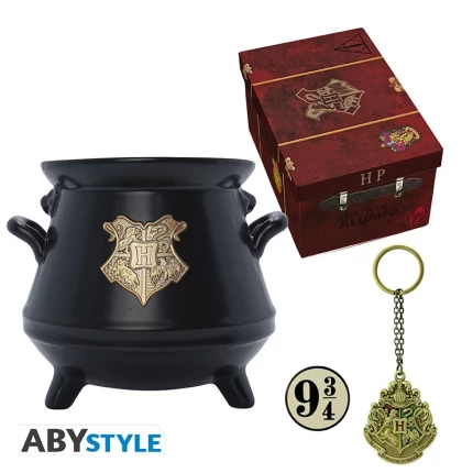 Harry Potter Gift Set premium Valigetta con Spilla Hogwarts +3D Keychain+3D Mug