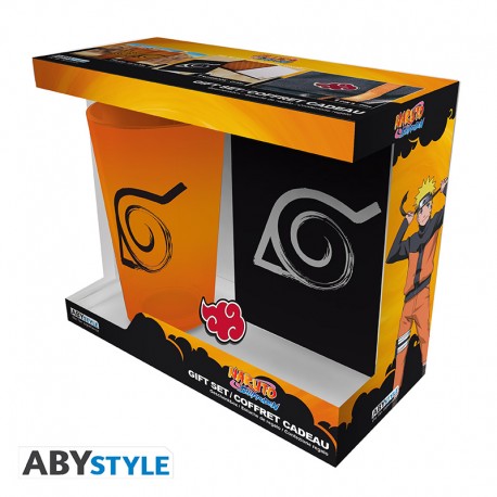 NARUTO SHIPPUDEN - Confezione XXL in vetro + spille + quaderno "Konoha"