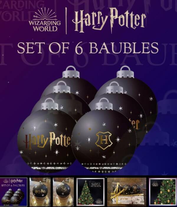 HARRY POTTER 6 CHRISTMAS BAUBLES PACK BLACK
